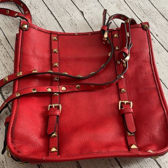 Red Studded Leather Handbag - Picture 10 of 10